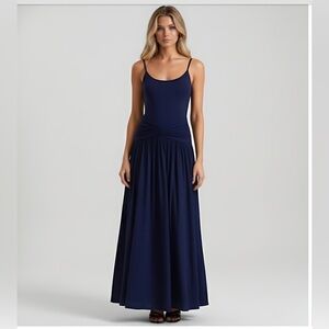 Minimalist A-Line Flared Ruched Cami Dress Blue